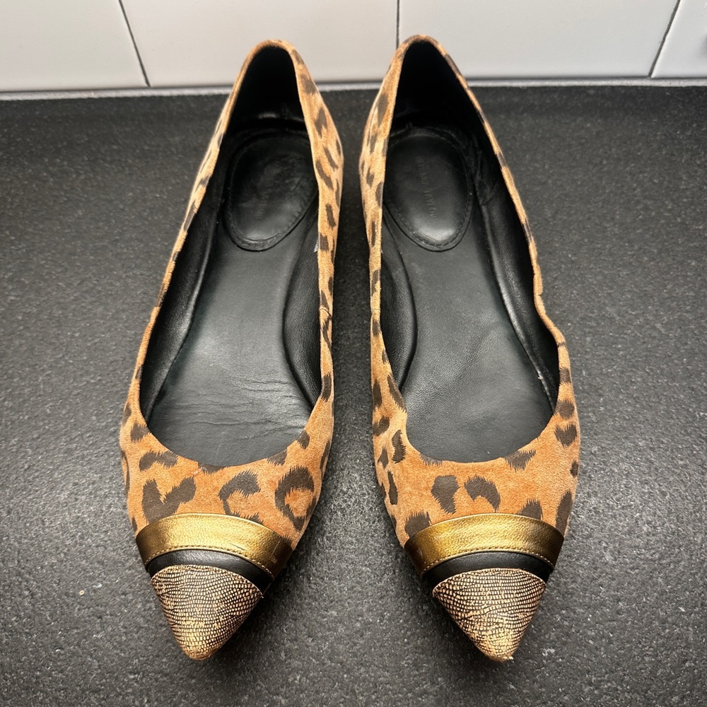Rebecca Taylor Leopard Print Flats with Gold Toe
